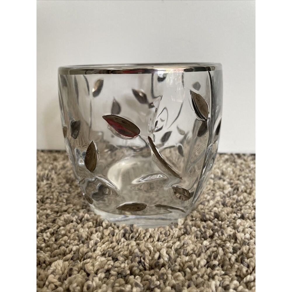 Bella Lux Heavy Crystal Glass / Silver Leaves Design 4” Clear And Silver